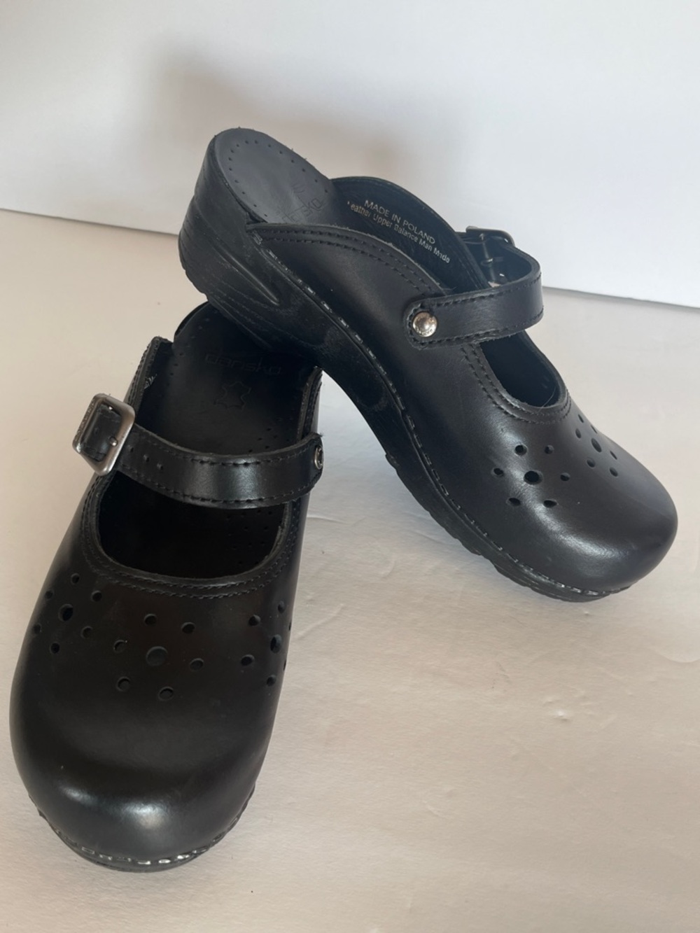 Dansko, Merrie Black Cabrio Mary Jane Slip-on Clog.